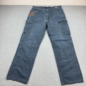 Wrangler Pants Men 38X34 Blue Ripstop Cargo Utility Canvas Double knee‎ Workwear